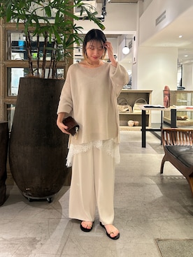 「GALLARDAGALANTE（ガリャルダガランテ）のペーパーヤーンメッシュニット（ニット/セーター、ベージュ系）」を使った、ggnabeさん（レディース・155cm）の夏コーディネート