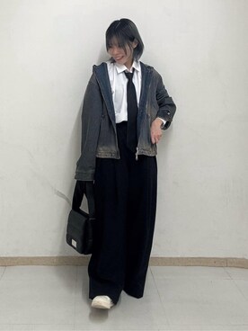「tk.TAKEO KIKUCHI（ティーケータケオキクチ）のヴィンテージライクデニムジップパーカ（パーカー、ブルー系）」を使った、noriさん（レディース・157cm）の秋コーディネート