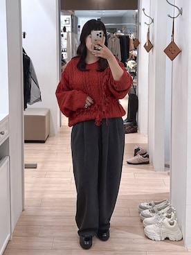 「アイテム（ポロシャツ、レッド系）」を使った、ymys31275さん（レディース・153cm）の秋コーディネート