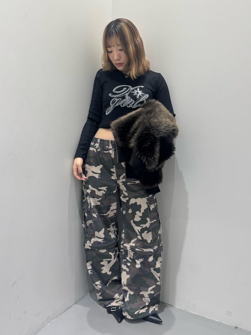 レディース X-girl エックスガール タイガーストライプカモパンツ 軍パン WASHED 2WAY WIDE LEG CARGO PANTS（カーゴパンツ）｜X-girl（エックス