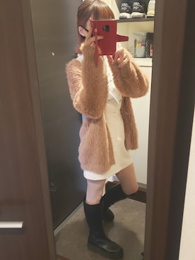「ふわふわカーディガン」｜HINMIさん（レディース・160cm）の冬コーディネート