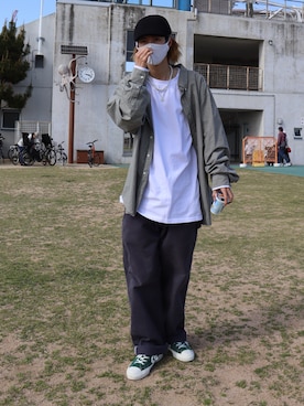 「SPINNS（スピンズ）のアイテム（ハンチング/ベレー帽）」を使った、つよてぃさん（メンズ・173cm）の夏コーディネート