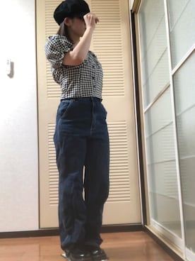 「GU（ジーユー）のアイテム（デニムパンツ、ブルー系）」を使った、奏さん（レディース・152cm）の夏コーディネート