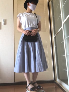 「Heather（ヘザー）のラインアツゾコサンダル　823482（サンダル、ブラック系）」を使った、奏さん（レディース・152cm）の夏コーディネート