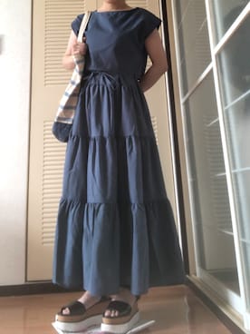 「Heather（ヘザー）のラインアツゾコサンダル　823482（サンダル、ブラック系）」を使った、奏さん（レディース・152cm）の夏コーディネート