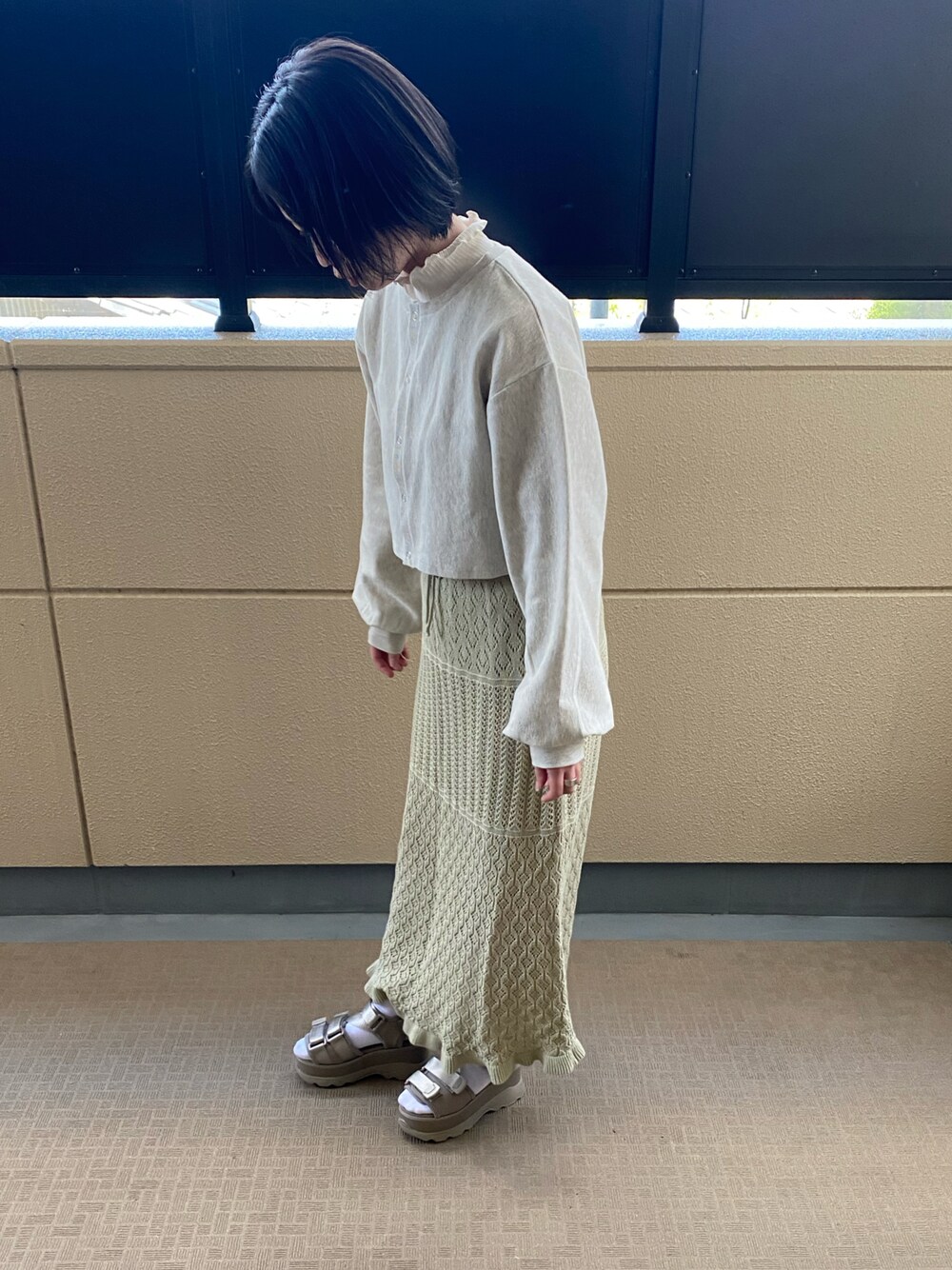 「春色、春コーデ、wcloset、apresjourmignon、GU、snidel、プチプラコーデ、低身長」｜「GUのアイテム（スカート、グリーン系）」を使った、tomoka☺︎さん（レディース・155cm）の春コーディネートの1枚目の写真