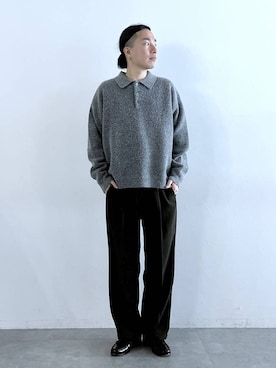 「アイテム（ポロシャツ、グレー系）」を使った、みやさん（メンズ・181cm）の冬コーディネート