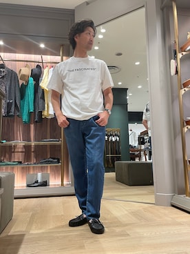 「MEN'S BIGI（メンズビギ）の【THE FASCINATED/ザ ファシネイテッド】コラボ サボテンモノクログラフィックTシャツ（Tシャツ/カットソー、ホワイト系）」を使った、2ndbmさん（メンズ・174cm）の夏コーディネート