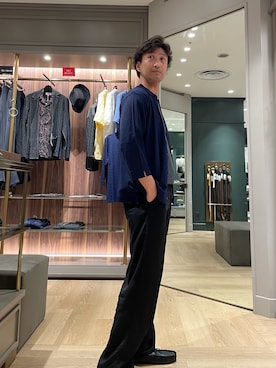 「MEN'S BIGI（メンズビギ）のReflaxスラブオックスパンツ＜ストレッチ/イージーケア/吸汗性/通気性＞（その他パンツ、ブラック系）」を使った、2ndbmさん（メンズ・174cm）の夏コーディネート