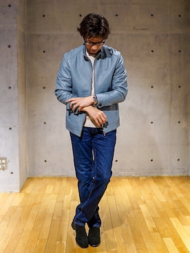 「アイテム（ライダースジャケット）」を使った、2ndbmさん（メンズ・174cm）の冬コーディネート