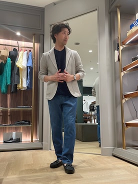 「MEN'S BIGI（メンズビギ）のオニワッフル 2Bライトジャケット（テーラードジャケット、ベージュ系）」を使った、2ndbmさん（メンズ・174cm）の夏コーディネート