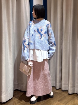 「VIS（ビス）のフラワージャガードニットプルオーバー（ニット/セーター）」を使った、ayameさん（レディース・155cm）の冬コーディネート