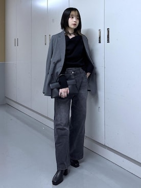 「VIS（ビス）のもちもちドレープリブニットトップス/イージーケア（ニット/セーター）」を使った、ayameさん（レディース・155cm）の冬コーディネート