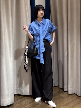「VIS（ビス）のチェーンベルトタックワイドパンツ/UVケア・防シワ（その他パンツ、ブラック系）」を使った、ayameさん（レディース・155cm）の秋コーディネート
