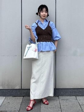 「アイテム（シューズ、レッド系）」を使った、ayameさん（レディース・155cm）の夏コーディネート