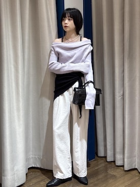 「Juze（ジュゼ）のメタルバブーシュパンプス（パンプス、ブラック系）」を使った、ayameさん（レディース・155cm）の秋コーディネート