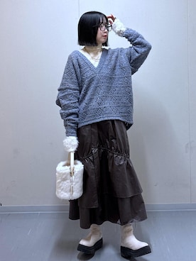 「VIS（ビス）の袖フェザーシアータートルニット（ニット/セーター）」を使った、ayameさん（レディース・155cm）の冬コーディネート
