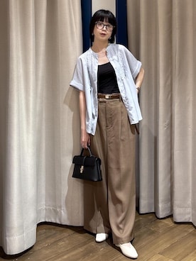 「VIS（ビス）の20ｍｍ幅スムースガチャベルト（ベルト、ブラウン系）」を使った、ayameさん（レディース・155cm）の夏コーディネート