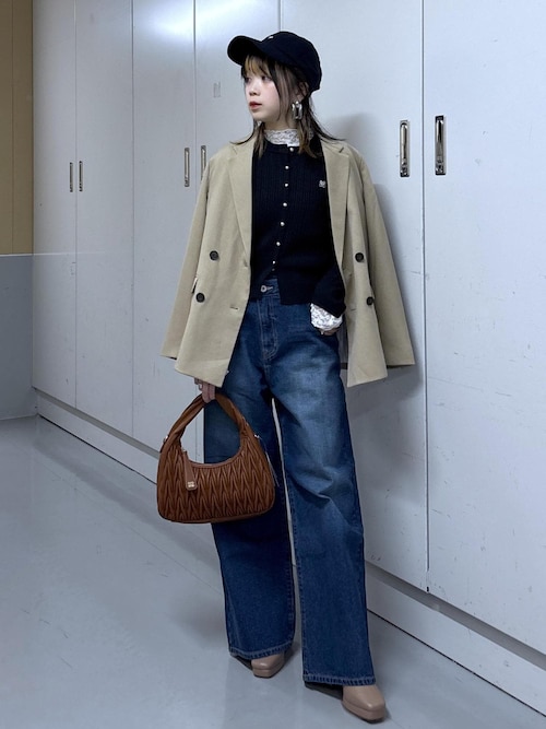 【美easy】ウーリッシュダブルブレストテーラードジャケット【セットアップ対応/洗える】