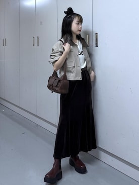 「アイテム（カバーオール）」を使った、ayameさん（レディース・155cm）の秋コーディネート
