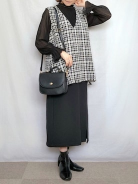 「Honeys（ハニーズ）のアイテム（ベスト）」を使った、みつきさん（レディース・158cm）の冬コーディネート