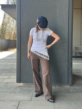 「アイテム（ハンチング/ベレー帽、ブルー系）」を使った、mahhiiさん（レディース・162cm）の夏コーディネート
