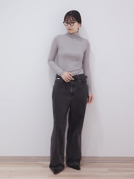 「OUR WACOAL（アワワコール）のカップ付きタートルネックトップス（Tシャツ/カットソー、グレー系）」を使った、OURWACOALさん（レディース・164cm）の秋コーディネート