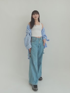 「OUR WACOAL（アワワコール）のカップ付きタンクトップ　ノンワイヤー（Tank tops、ホワイト系）」を使った、OURWACOALさん（レディース）の夏コーディネート