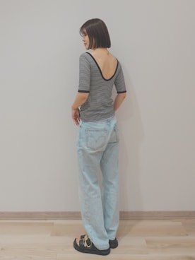 「OUR WACOAL（アワワコール）のカップ付きバックオープンTシャツ　5分袖（T Shirts、ホワイト系）」を使った、OURWACOALさん（レディース）の夏コーディネート