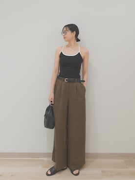 「OUR WACOAL（アワワコール）のカップ付きキャミソール（Camisole、ブラック系）」を使った、OURWACOALさん（レディース）の夏コーディネート
