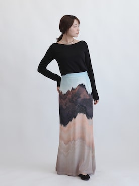 「OUR WACOAL（アワワコール）のカップ付きボートネックトップス（Tシャツ/カットソー、ブラック系）」を使った、OURWACOALさん（レディース・164cm）の秋コーディネート