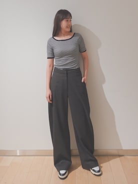 「OUR WACOAL（アワワコール）のカップ付きバックオープンTシャツ　5分袖（T Shirts、ホワイト系）」を使った、OURWACOALさん（レディース）の夏コーディネート