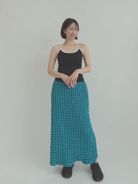 「OUR WACOAL（アワワコール）のカップ付きキャミソール（Camisole、ブラック系）」を使った、OURWACOALさん（レディース）の夏コーディネート