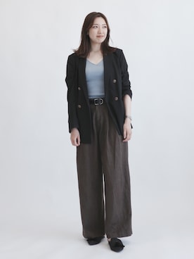 「OUR WACOAL（アワワコール）のカップ付きキャミソール　Vネック(前後)（インナーウェア/肌着、ブルー系）」を使った、OURWACOALさん（レディース・164cm）の秋コーディネート