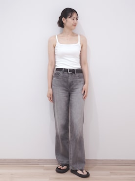 「OUR WACOAL（アワワコール）のカップ付きタンクトップ　メッシュカップ（タンクトップ、ホワイト系）」を使った、OURWACOALさん（レディース・164cm）の秋コーディネート
