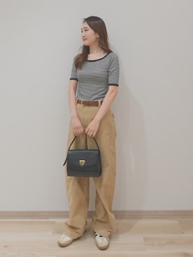 「OUR WACOAL（アワワコール）のカップ付きバックオープンTシャツ　5分袖（T Shirts、ホワイト系）」を使った、OURWACOALさん（レディース）の夏コーディネート