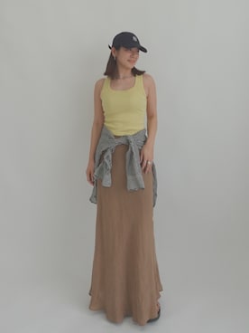 「OUR WACOAL（アワワコール）のカップ付きタンクトップ　ノンワイヤー（Tank tops、イエロー系）」を使った、OURWACOALさん（レディース）の夏コーディネート