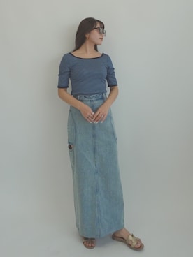 「OUR WACOAL（アワワコール）のカップ付きバックオープンTシャツ　5分袖（T Shirts、ブルー系）」を使った、OURWACOALさん（レディース）の夏コーディネート