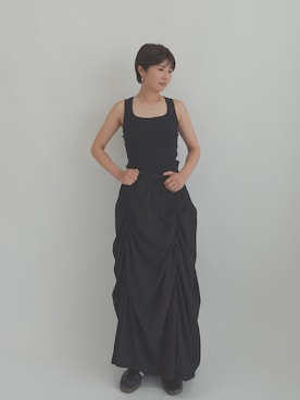 「OUR WACOAL（アワワコール）のカップ付きタンクトップ　ノンワイヤー（Tank tops、ブラック系）」を使った、OURWACOALさん（レディース）の夏コーディネート