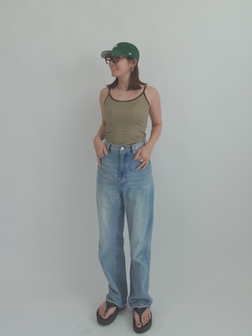 「OUR WACOAL（アワワコール）のカップ付きキャミソール（Camisole、イエロー系）」を使った、OURWACOALさん（レディース）の夏コーディネート