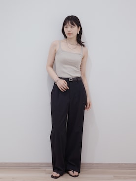「OUR WACOAL（アワワコール）のカップ付きタンクトップ　メッシュカップ（タンクトップ、ベージュ系）」を使った、OURWACOALさん（レディース）の夏コーディネート