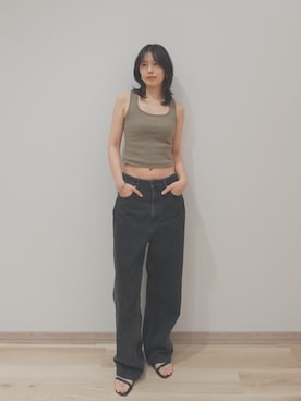 「OUR WACOAL（アワワコール）のカップ付きタンクトップ　ノンワイヤー（Tank tops、グリーン系）」を使った、OURWACOALさん（レディース）の夏コーディネート