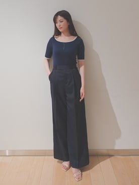 「OUR WACOAL（アワワコール）のカップ付きバックオープンTシャツ　5分袖（T Shirts、ブルー系）」を使った、OURWACOALさん（レディース）の夏コーディネート