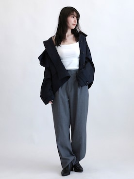 「OUR WACOAL（アワワコール）のカップ付きタンクトップ　メッシュカップ（タンクトップ、ホワイト系）」を使った、OURWACOALさん（レディース・164cm）の秋コーディネート