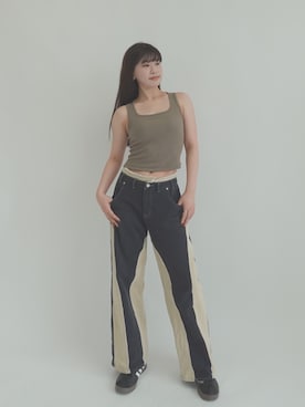 「OUR WACOAL（アワワコール）のカップ付きタンクトップ　ノンワイヤー（Tank tops、グリーン系）」を使った、OURWACOALさん（レディース）の夏コーディネート