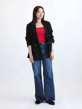 「OUR WACOAL（アワワコール）のカップ付きコットンリブタンクトップ（インナーウェア/肌着、レッド系）」を使った、OURWACOALさん（レディース・164cm）の秋コーディネート