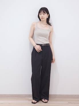 「OUR WACOAL（アワワコール）のカップ付きタンクトップ　メッシュカップ（タンクトップ、ベージュ系）」を使った、OURWACOALさん（レディース・164cm）の秋コーディネート