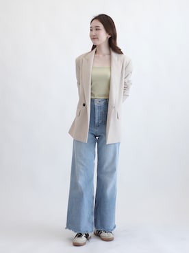 「OUR WACOAL（アワワコール）のカップ付きベアキャミソール　ベアトップ（インナーウェア/肌着、グリーン系）」を使った、OURWACOALさん（レディース・164cm）の秋コーディネート
