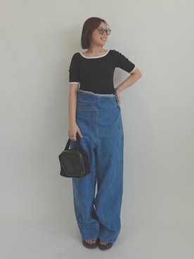 「OUR WACOAL（アワワコール）のカップ付きバックオープンTシャツ　5分袖（T Shirts、ブラック系）」を使った、OURWACOALさん（レディース）の夏コーディネート