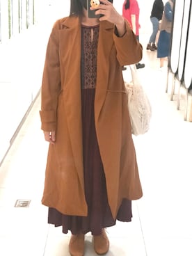 「チチカカ」｜「アイテム（チェスターコート）」を使った、リンさん（レディース・160cm）の秋コーディネート